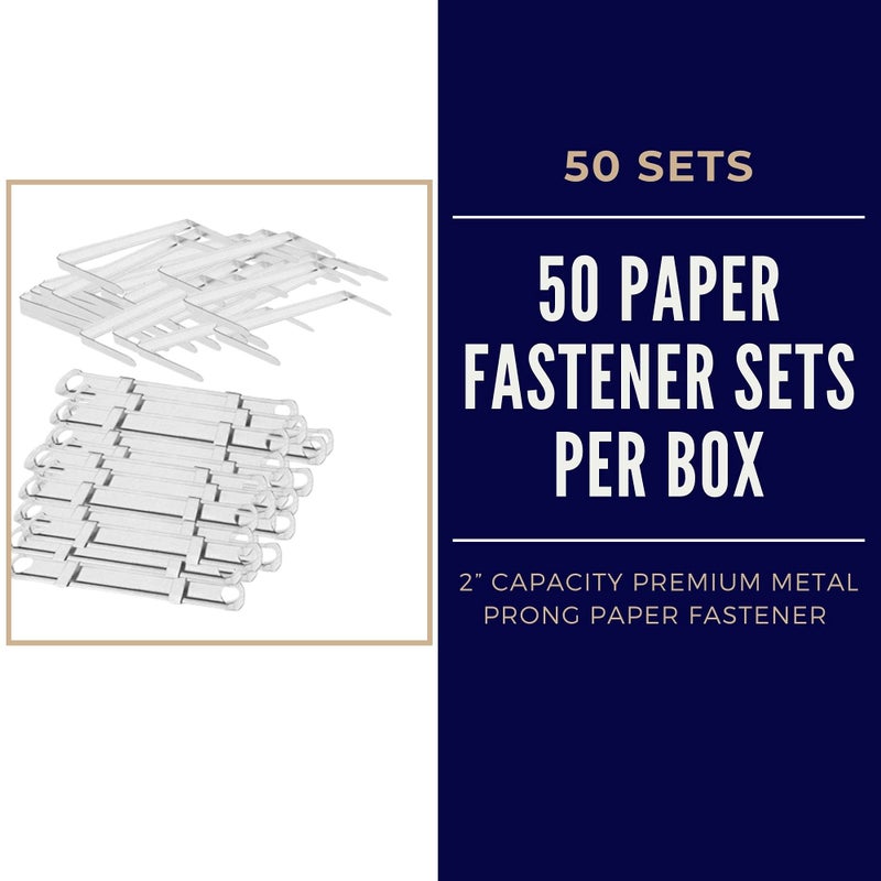 OLYMPX 50 Pcs of 2  Capacity Premium Metal Prong Paper Fastener Complete Set  2.75 Inch Base with Standard 2-Hole Punch Compressor for Paper File Folder  50 per Box - Image 3